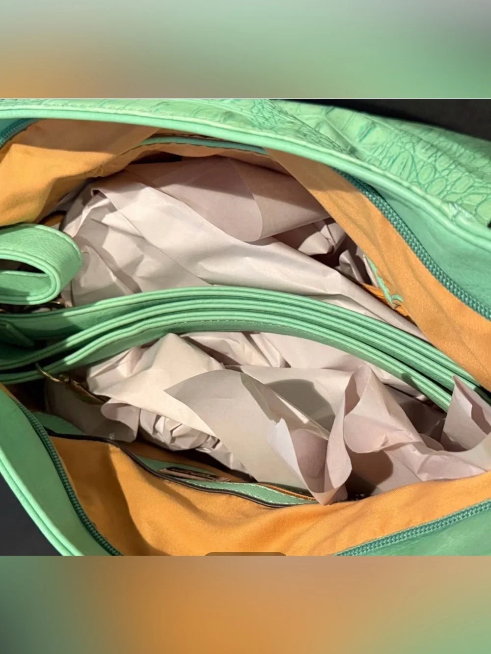 Michael Kors Mint Green Croc-Embossed Shoulder Tote with Gold Logo